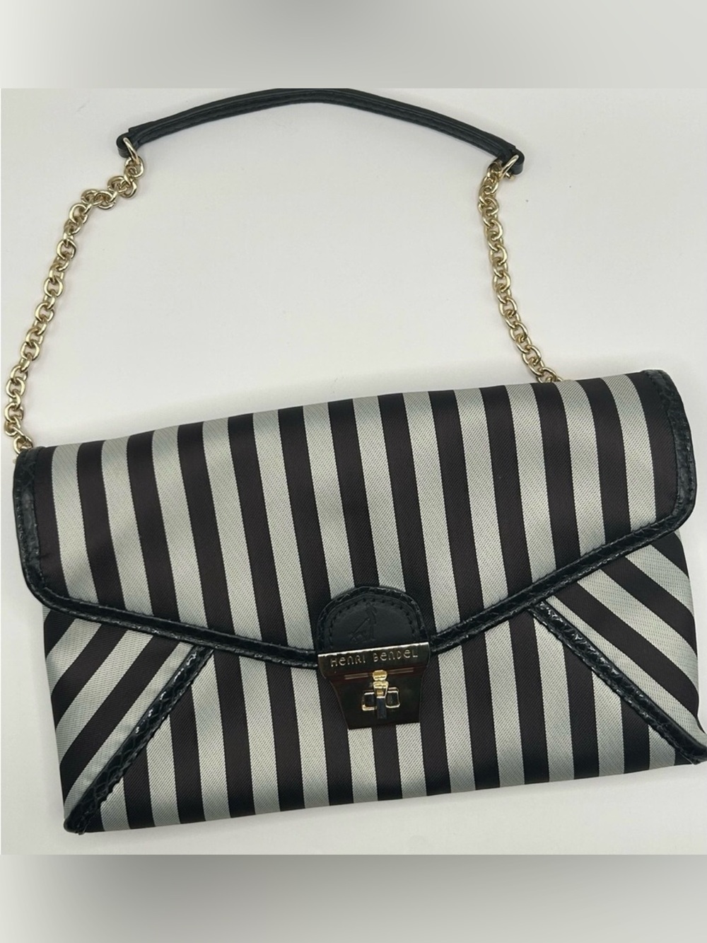 RARE EUC- Henri Bendel Black Gray Stripe Chain Shoulder Bag + Betty Boop Gift